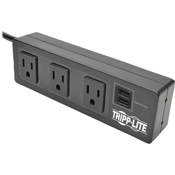 Tripp Lite 3-Outlet Surge Protector Power Strip Clamp w/ 2-Port USB Charging