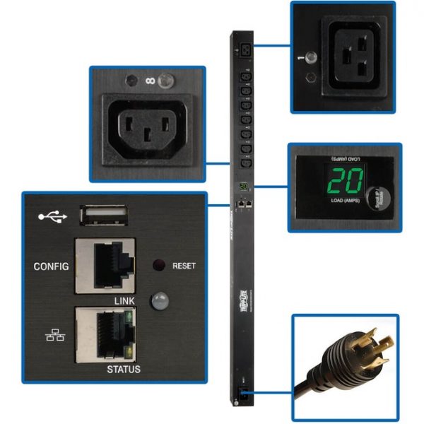 Tripp LitePDU Switched 208/230V 20A 7 C13 1 C19 C20/L6-20P LX Interface 0U