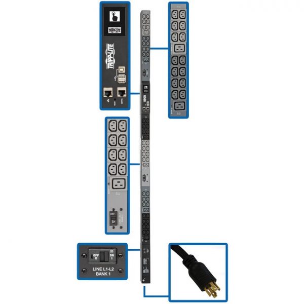 Tripp Lite 3-Phase PDU Monitored 10kW 200/208/240V 42 C13; 6 C19; L15-30P