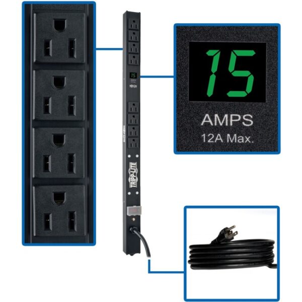 Tripp Lite PDU Metered 120V 15A 5-15R 8 Outlet 5-15P 24" Height 0URM