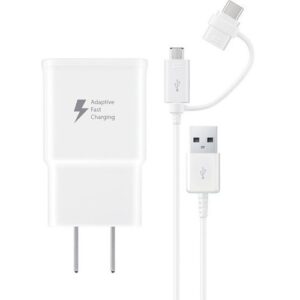 Samsung Fast Charge Travel Charger With Micro USB and USB-C Combo Cable, White