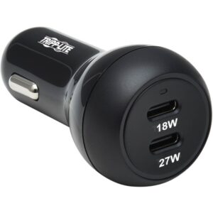 Tripp Lite USB Car Charger Dual-Port 45W Charging USB C 27W & 18W Black