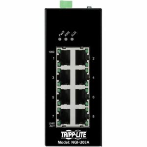 Tripp Lite by Eaton 8-Port Unmanaged Industrial Gigabit Ethernet Switch - 10/100/1000 Mbps, Ruggedized, -40Â° to 75Â°C, EIP QoS, DIN Mount