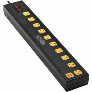 Tripp Lite by Eaton Protect It! 10-Outlet Surge Protector with Swivel Light Bars - 5-15R Outlets, 2 USB Ports, 10 ft. (3 m) Cord, 4500 Joules, Black
