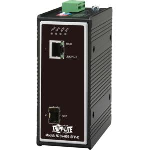 Tripp Lite by Eaton Industrial Gigabit Fiber to Ethernet Media Converter, 10/100/1000 Mbps, RJ45/SFP, -40° to 75°C, DC Power, TAA