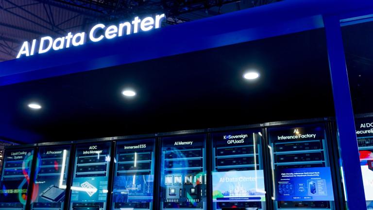 AI Data Center exhibit with rows of server racks
