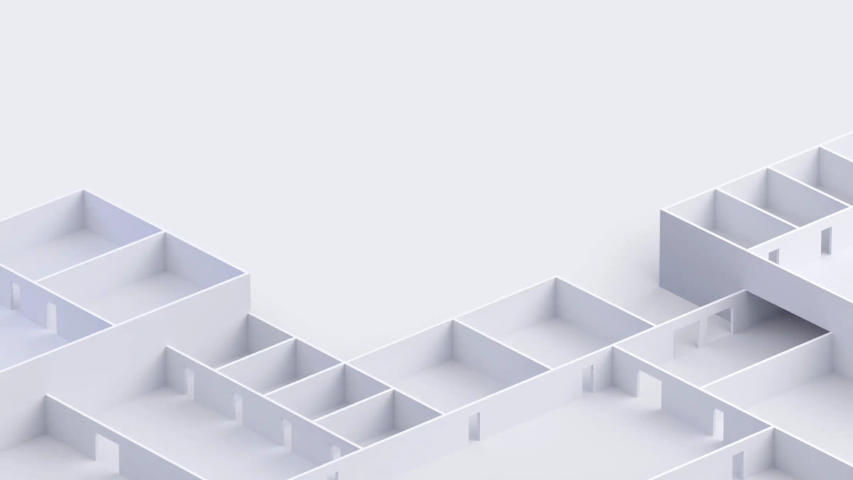 Meter architectural illustration of rooms within a building.